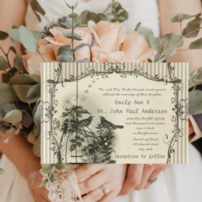 Convites Vintage Farmhouse Birdcage Lovebird Wedding (Criador carregado)