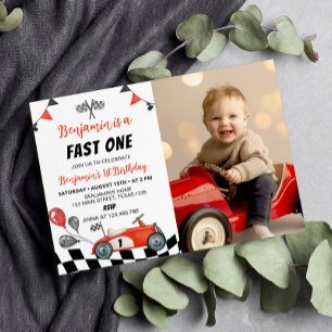 Convites Vintage Fast One Racing Photo Birthday Invitation