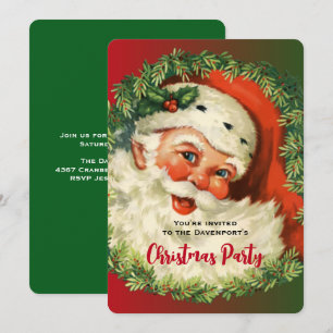 Convites Vintage Feliz Papai Noel com Azevinho e Coroa de N