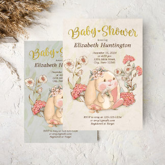 Convites Vintage Floppy Bunny Floral Chá de fraldas