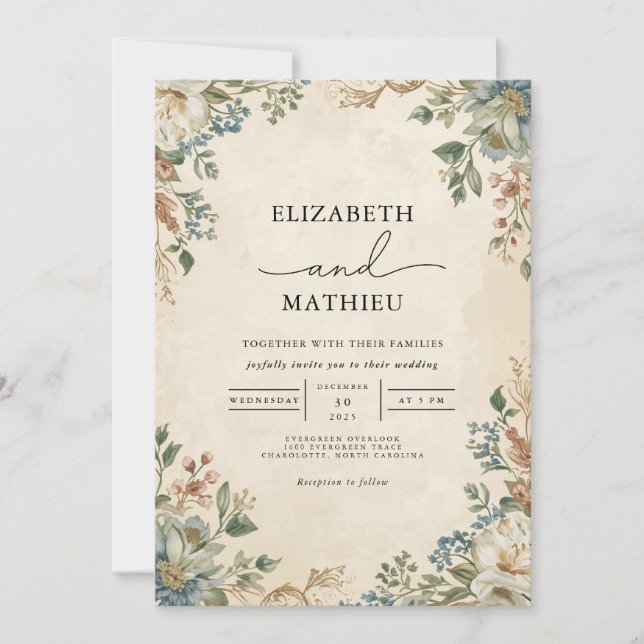 Convites Vintage Floral Arch Flourish Weding (Frente)