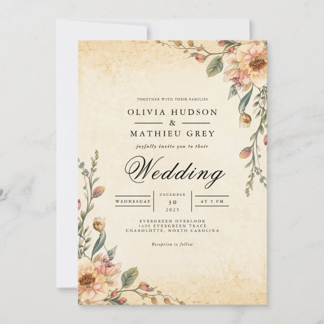 Convites Vintage Floral Arch Wedding (Frente)