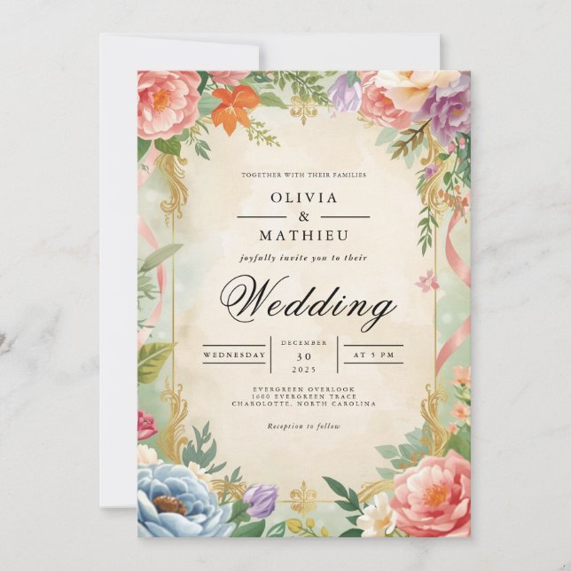 Convites Vintage Floral Archway Romance Wedding (Frente)