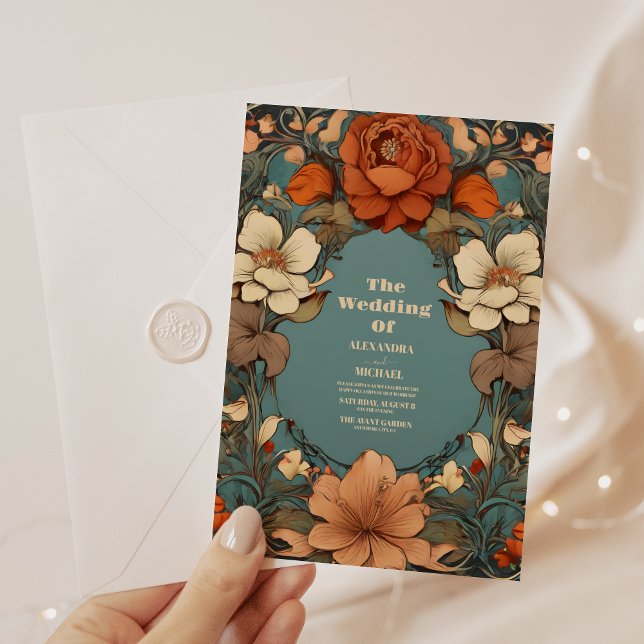 Convites Vintage Floral Art Nouveau Wedding (Criador carregado)