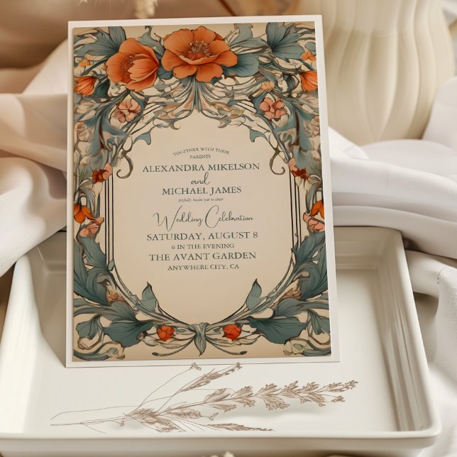 Convites Vintage Floral Art Nouveau Wedding (Criador carregado)