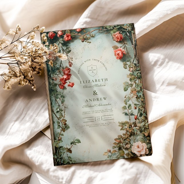 Convites Vintage Floral Art Nouveau Wedding (Criador carregado)