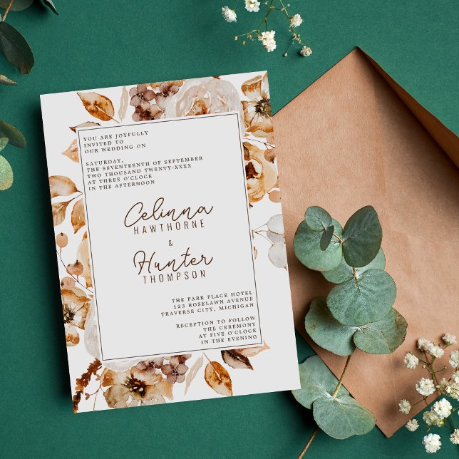 Convites Vintage Floral Autumn Flowers Casamento (Criador carregado)
