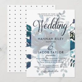 Convites Vintage - Floral Azul Inspirado com Casamento de P