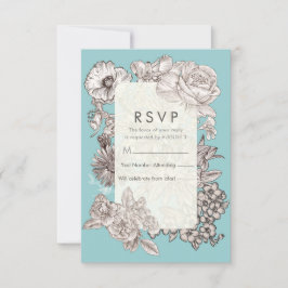 Convites Vintage Floral Azul Turquesa Resposta RSVP Casamen