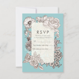 Convites Vintage Floral Azul Turquesa Resposta RSVP Casamen