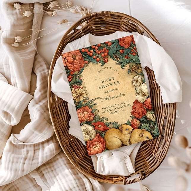 Convites Vintage Floral Baby Animals Baby Shower (Criador carregado)