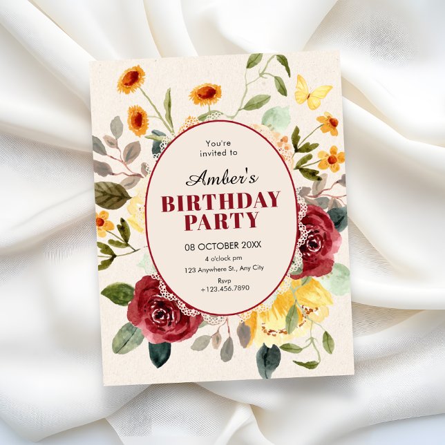 Convites Vintage floral birthday (Criador carregado)