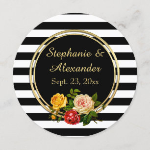 Convites Vintage Floral Black and White Strike Personalizad