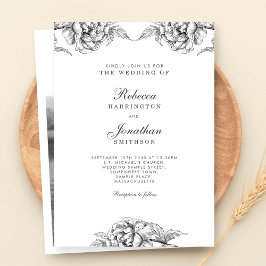 Convites Vintage Floral Black White Photo Casamento