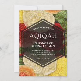 Convites Vintage Floral Bloom Geométrico Aqeqah | Aqiqah