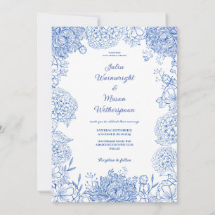 Convites Vintage Floral Blue Floral Casamento Invitat
