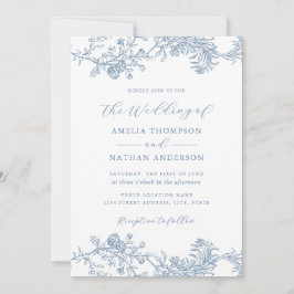 Convites Vintage Floral Blue Wedding