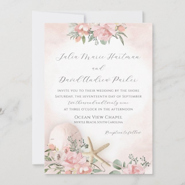 Convites Vintage Floral Blush Beach Invitation (Frente)