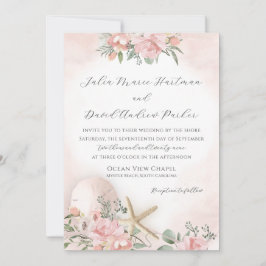 Convites Vintage Floral Blush Beach Invitation