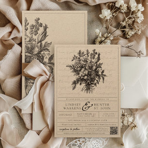 Convites Vintage Floral Boho Rustic Kraft Casamento Cristão