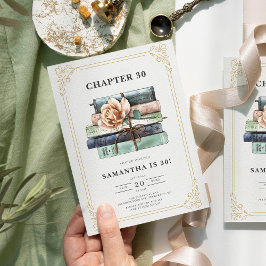 Convites Vintage Floral Books aniversário de 30 anos