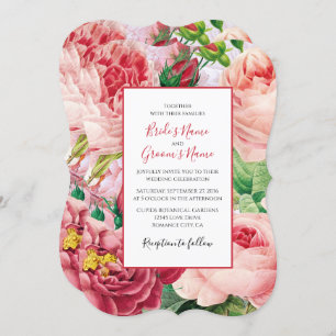 Convites Vintage Floral & Botânica Rosa Rosas Casadas Invi