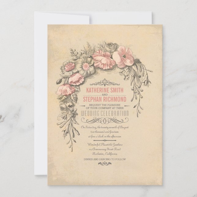 Convites Vintage Floral Botânica Wedding (Frente)