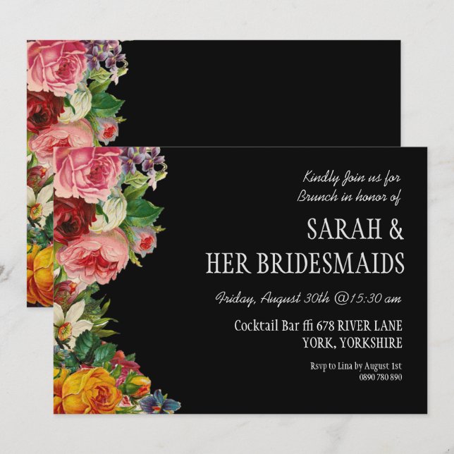 Convites Vintage Floral Bridesmaids Luncheon Brunch (Frente/Verso)