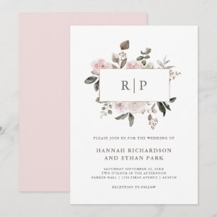 Convites Vintage Floral  Casamento de Monograma de Cor de 