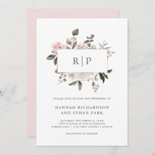 Convites Vintage Floral Casamento de Monograma de Cor de Á