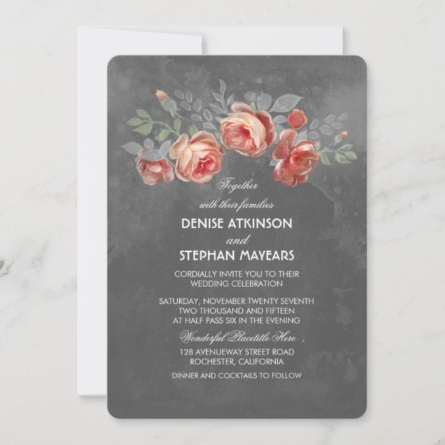 Convites Vintage Floral Chalkboard Wedding (Frente)
