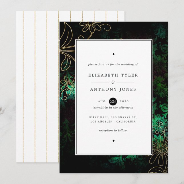 Convites Vintage Floral Damask (Frente/Verso)