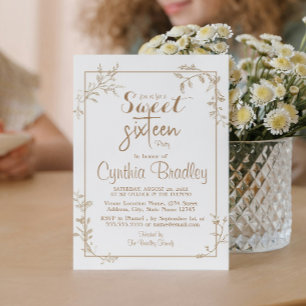 Convites Vintage floral Doce Dezesseis Festas de aniversári