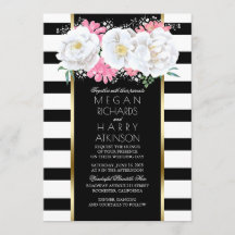 Vintage Floral Dourado Casamento Negro Branco