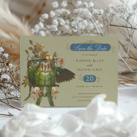 Vintage Floral e Papagaio 'Salve a Data'