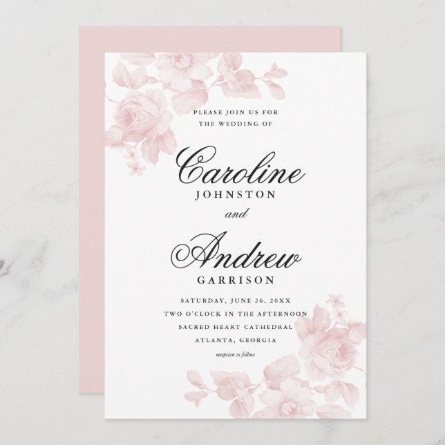 Convites Vintage Floral Elegant Wedding (Frente/Verso)