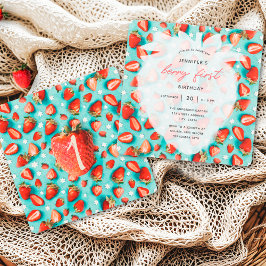 Convites Vintage Floral First Strawberry Theme Birthday