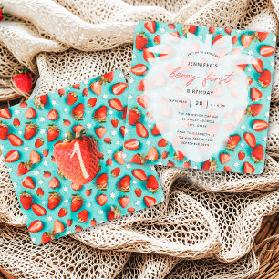 Convites Vintage Floral First Strawberry Theme Birthday