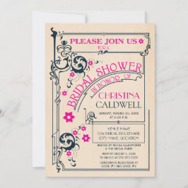 Convites Vintage Floral Flourish Marinho Magenta Chá de pan