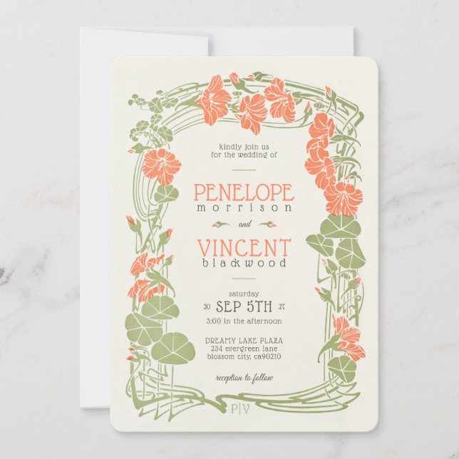 Convites Vintage Floral Frame Nasturtiums Casamento (Frente)