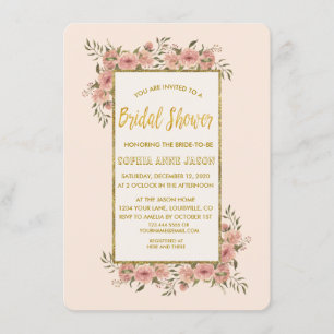Convites Vintage Floral Gold Foil Frame Chá de panela