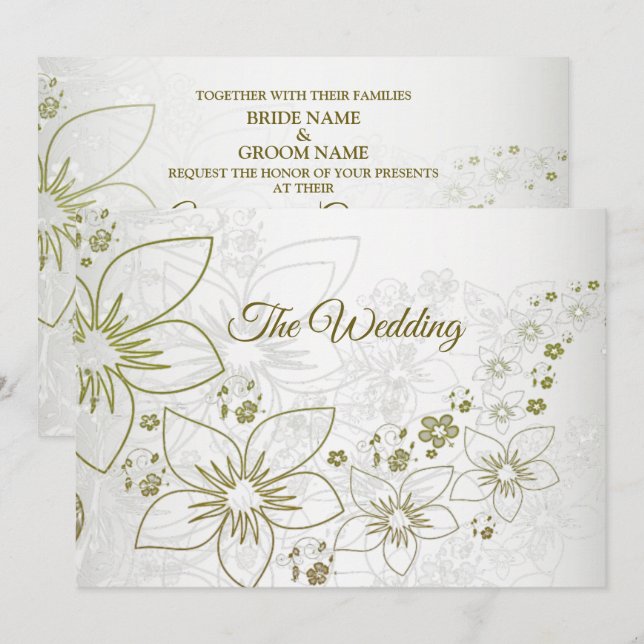 Convites Vintage Floral Greenery Pattern Elegant Wedding (Frente/Verso)