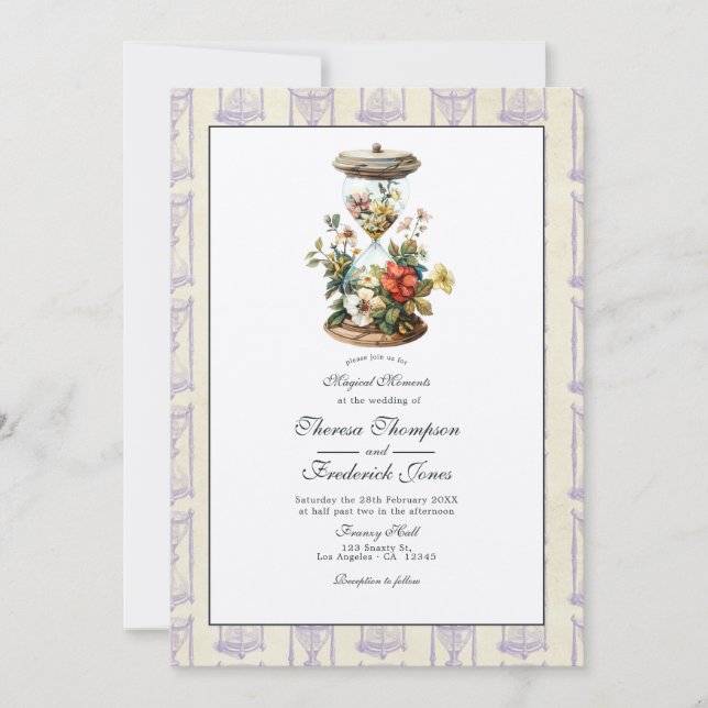 Convites Vintage Floral Hourglass Casamento (Frente)