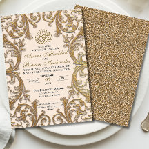 Vintage Floral Islamic Beige e Dourado Casamento