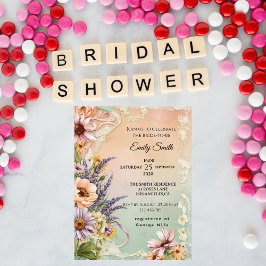 Convites Vintage Floral Lace Elegante Chá de panela Românti