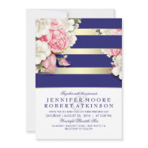 Vintage Floral Marinho e stripes Douradas Casament