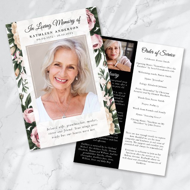 Convites Vintage Floral Photo Memorial Service (Criador carregado)