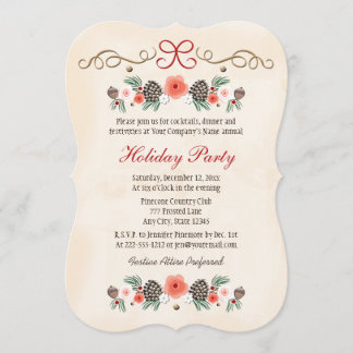 Convites Vintage Floral Pinecone Business Holiday Party