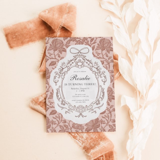 Convites Vintage Floral Preppy Birthday (Vintage Floral Old Money Birthday Invitation)