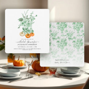 Convites Vintage Floral Pumpkin Verde n Chá de panela Branc